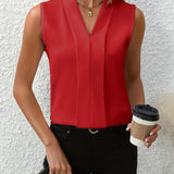 Beatrice | Women's Sleeveless Pleated V-Neck Blouse
