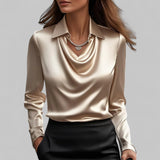 Rose | Women’s Draped Neck Long Sleeve Satin Blouses