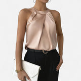 Kimberly | Women’s Elegant Pleated Front Draped Satin Tanks
