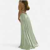 Gabrielle | Women’s Modern Fit Satin Slit  Maxi Dress