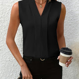 Beatrice | Women's Sleeveless Pleated V-Neck Blouse