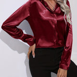 Sarah | Women’s Button Down Long Sleeve Satin Blouses