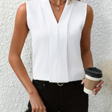 Beatrice | Women's Sleeveless Pleated V-Neck Blouse