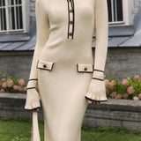 Delilah | Women’s Spring Ribbed Button Midi Dress