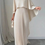 Amelia | Women’s Pleated Cape Overlay Maxi Dress