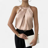 Kimberly | Women’s Elegant Pleated Front Draped Satin Tanks