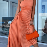 Sarah |  Women’s One Shoulder Pleated Maxi Dress